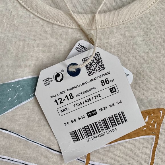 NWT Zara Long Sleeved Tee Shirt | 12-18m - Picture 6 of 9